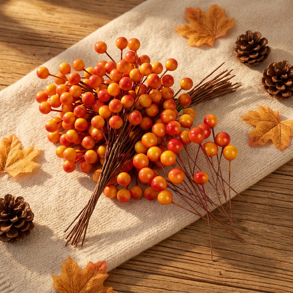 Trendbay 100 Count 6.5CM Autumn Artificial Berry Branches with Hand-Twisted Stems