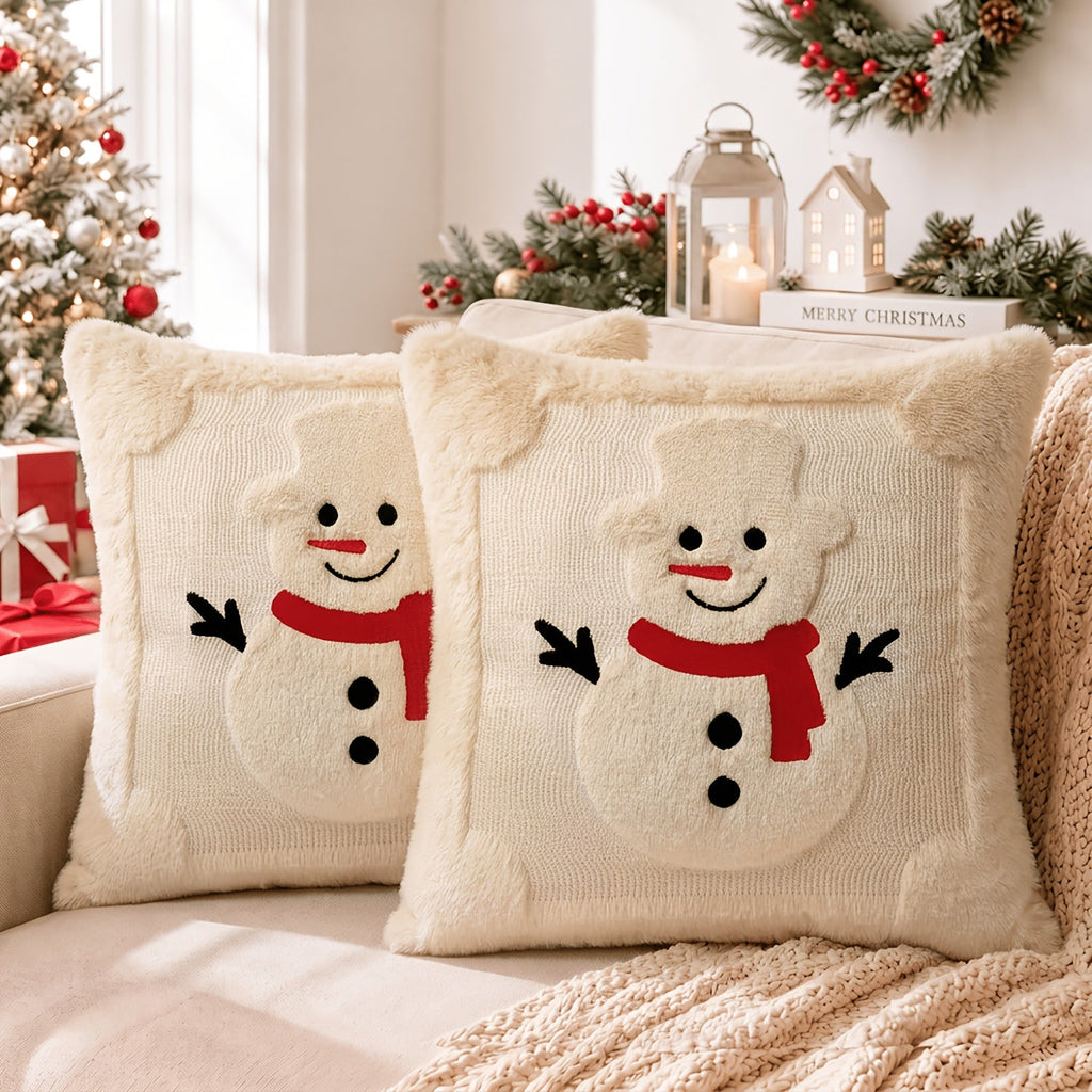 Trendbay 2-Pack 3D Jacquard Christmas Reindeer & Snowman Pillow Covers