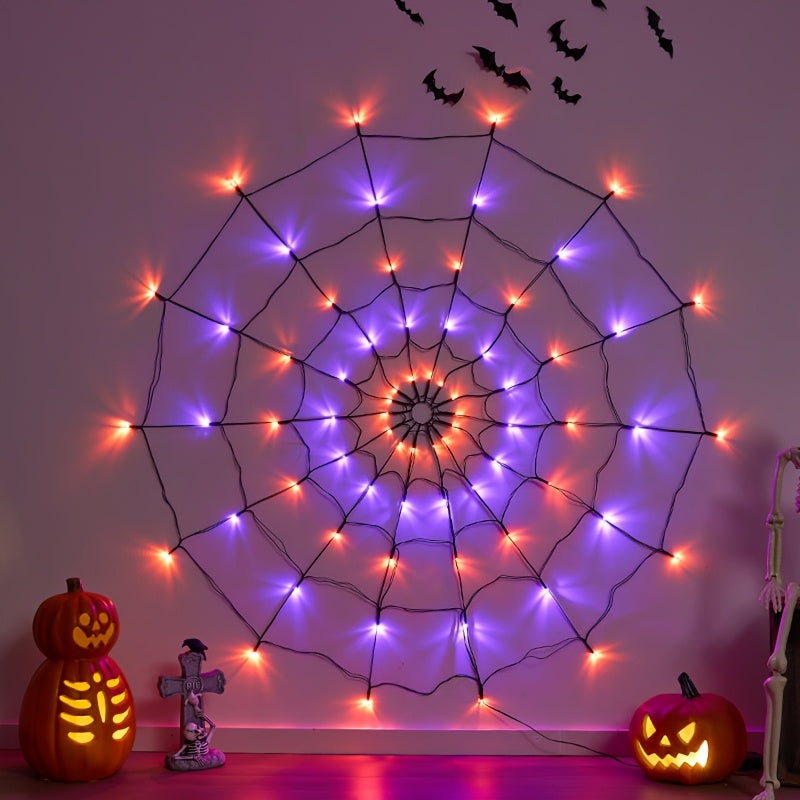 Trendbay 120 × 120CM Halloween Spider Web LED Light – Purple & Orange