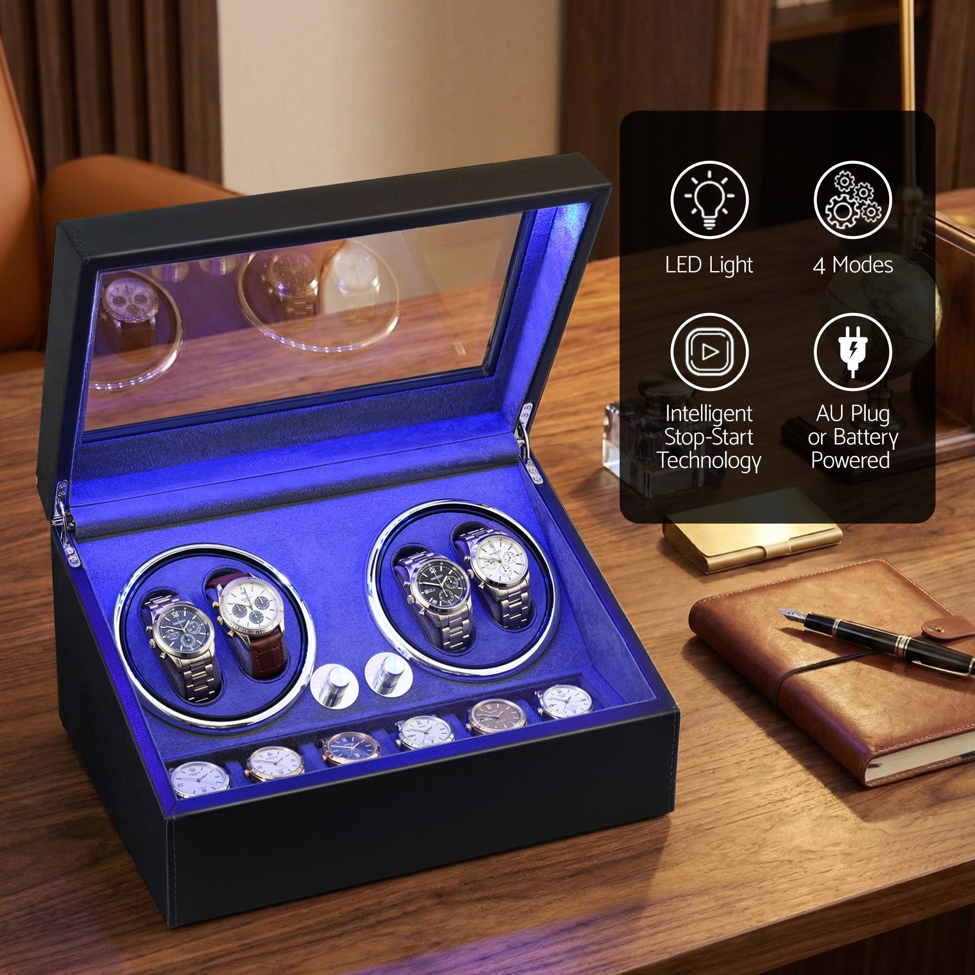 Trendbay Automatic Watch Winder Box with LED Light – Luxury Watch Display & Storage Case