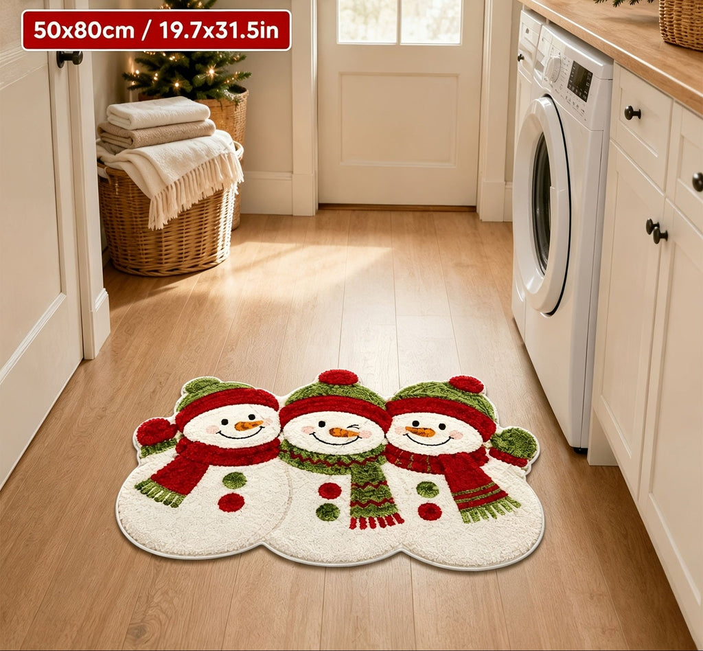 Trendbay Christmas Snowman Velvet Bath Rug 2D Flat 1pc