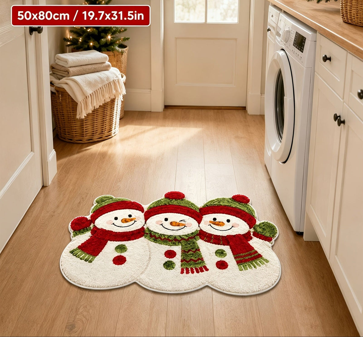Trendbay Christmas Snowman Velvet Bath Rug 2D Flat 1pc
