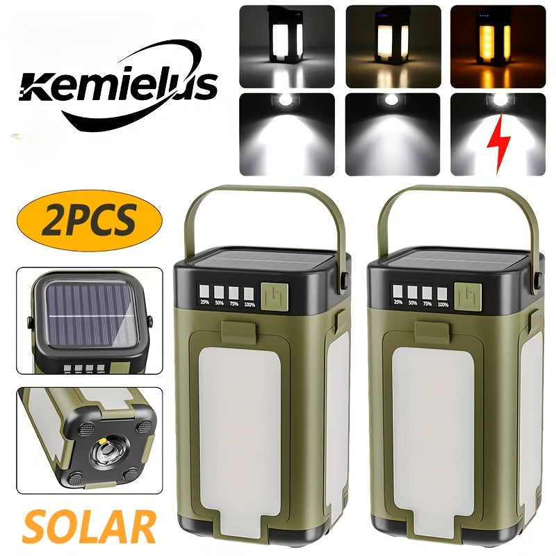Trendbay 2-Pack Camping LED Lights – Solar Foldable Tent Lamp with 6 Modes