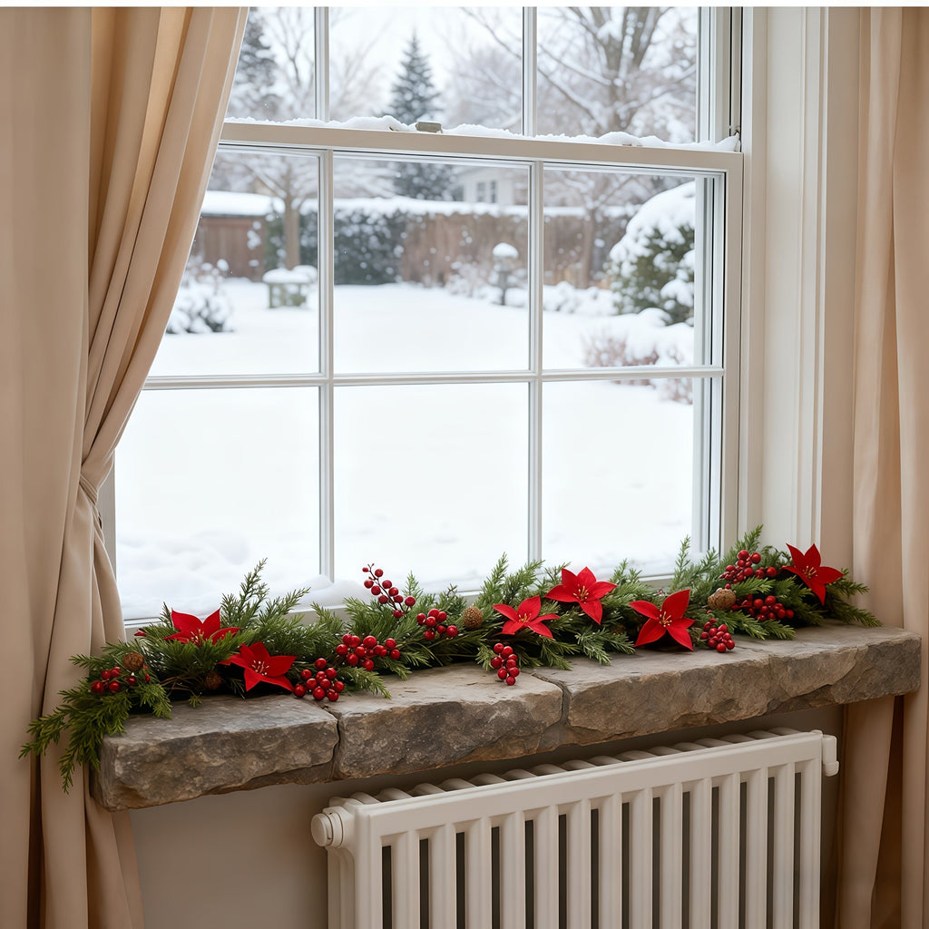 Trendbay 70.87-Inch Red Artificial Poinsettia Berry Vine Flower Garland