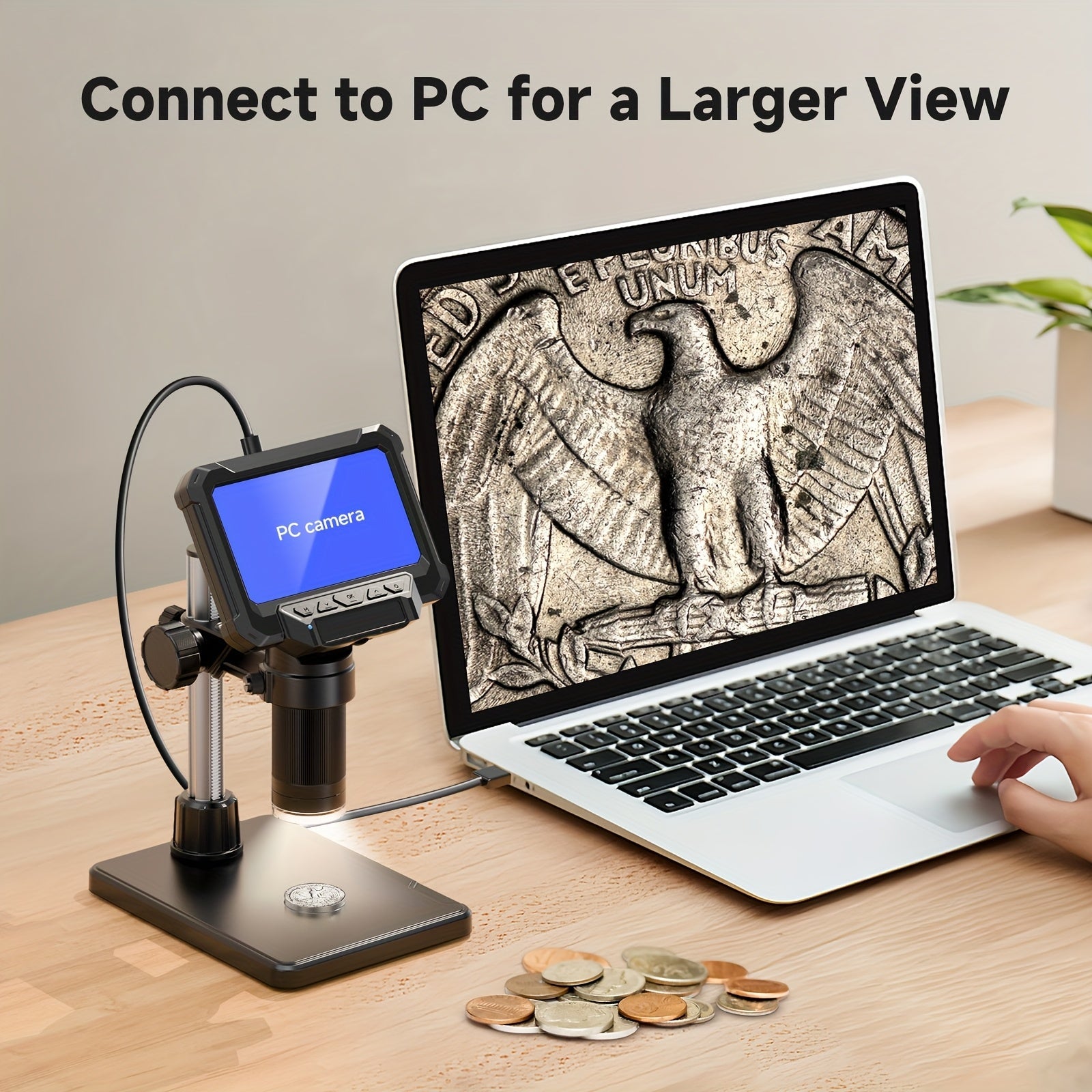 Trendbay 10.92cm IPS Digital Microscope – 1000X 1080P Coin Microscope with 8 LED Lights & PC Compatibility