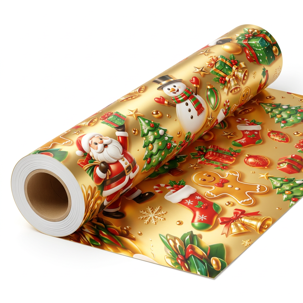 Trendbay Golden Glossy Christmas Wrapping Paper Roll