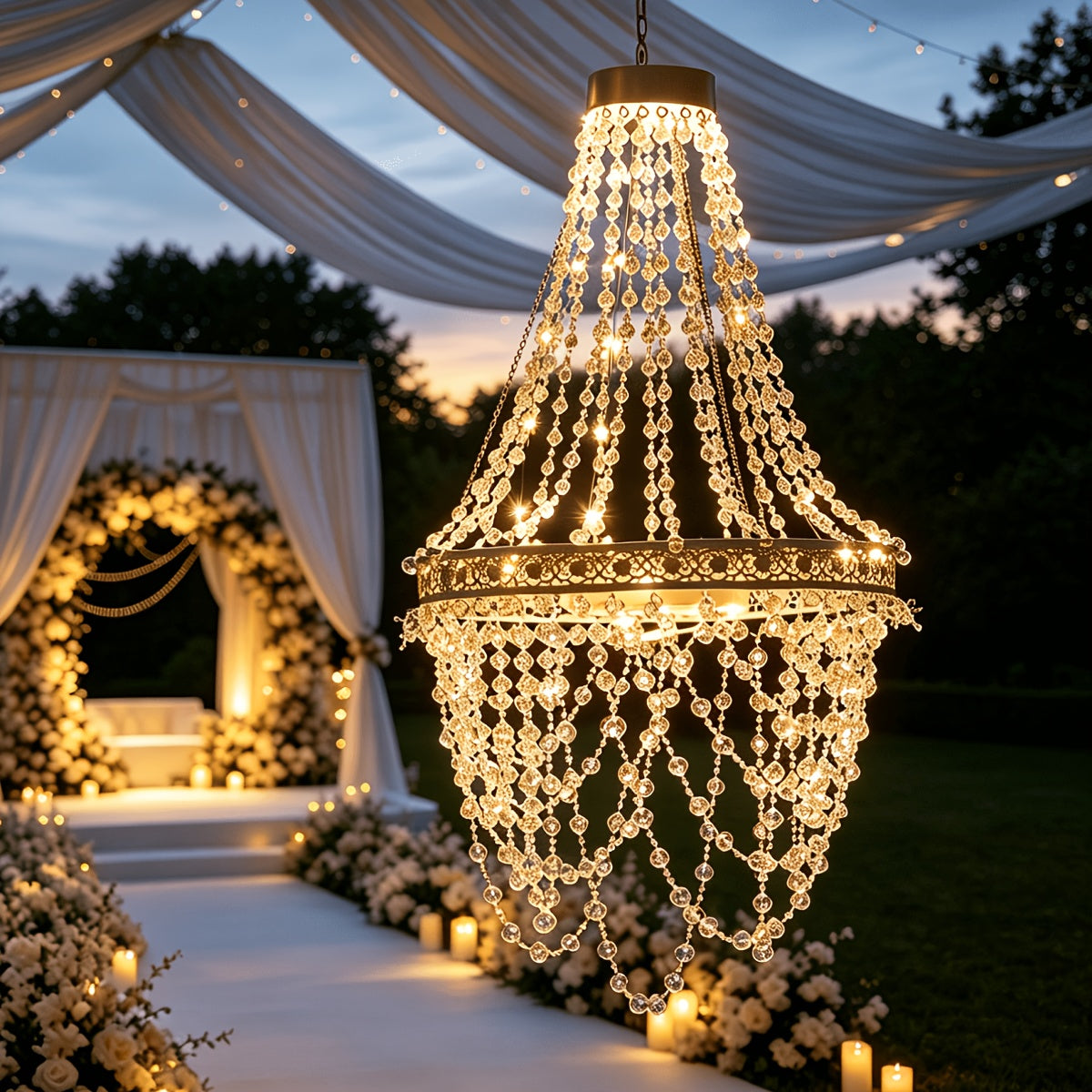 Trendbay Solar Hanging Crystal Chandelier Oval 54 Warm White