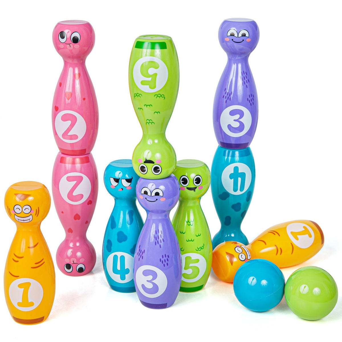 Trendbay 10-Pin Cartoon Bowling Toy Set with 2 Balls Mini Indoor
