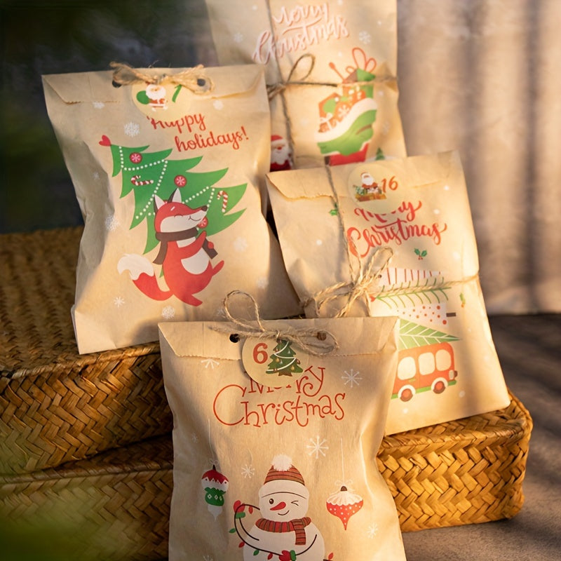 Trendbay Christmas Kraft Paper Gift Bags with Snowflake Stickers